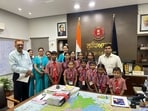 Children from slum areas studying at schools run by NGO Nobel Foundation handing over <span class='webrupee'>₹</span>1,01,000 to deputy commissioner Himanshu Jain in Ludhiana on Friday. (HT Photo) Children from slum areas studying at schools run by NGO Nobel Foundation handing over <span class='webrupee'>₹</span>1,01,000 to deputy commissioner Himanshu Jain in Ludhiana on Friday. (HT Photo)
