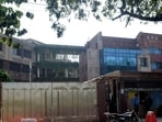 DPS School Dwarka, during investigation after a bomb threat was received by the administration. (HT Photo)