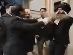 High drama was seen on Wednesday as the suspended lawyer Simranjit Singh Blassi, wearing a nihang attire underneath his suit, allegedly attacked and threatened lawyers with a sword, reportedly in support of lawyer Ravneet Kaur. (HT) High drama was seen on Wednesday as the suspended lawyer Simranjit Singh Blassi, wearing a nihang attire underneath his suit, allegedly attacked and threatened lawyers with a sword, reportedly in support of lawyer Ravneet Kaur. (HT)