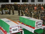 Security personnel pay tribute to the mortal remains of two jawans of the Assam Rifles who were killed when a group of armed men ambushed a vehicle of the paramilitary force Security personnel pay tribute to the mortal remains of two jawans of the Assam Rifles who were killed when a group of armed men ambushed a vehicle of the paramilitary force