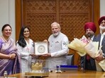 Prime Minister Narendra Modi being felicitated by Sikh Sangat Committee in New Delhi. (Sourced)