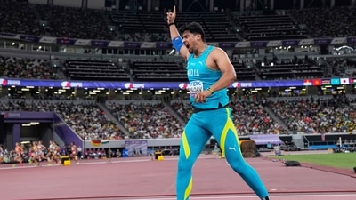 India's Sachin Yadav competes in the men's javelin throw final at the World Athletics Championships in Tokyo. (AP)