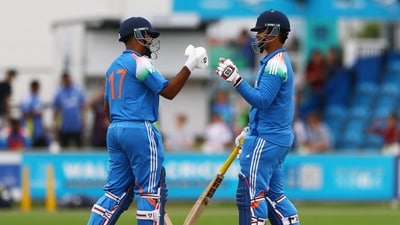 India's Ayush Mhatre and Vaibhav Suryavanshi during a match. (Action Images via Reuters)