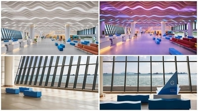 Mumbai International Cruise Terminal (MICT) is a state-of-the-art facility located at Indira Dock. The new Mumbai terminal boasts a unique wavy ceiling design, echoing the oceanic hues of the surrounding waters. This terminal promises to be a game-changer for India's cruise industry, offering a luxurious and efficient experience for travellers. Mumbai International Cruise Terminal (MICT) is a state-of-the-art facility located at Indira Dock. The new Mumbai terminal boasts a unique wavy ceiling design, echoing the oceanic hues of the surrounding waters. This terminal promises to be a game-changer for India's cruise industry, offering a luxurious and efficient experience for travellers.