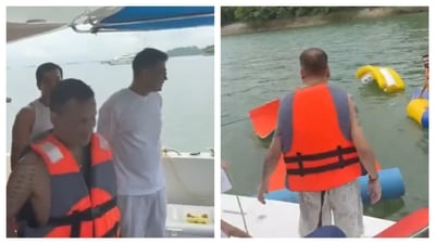Zubeen Garg can be seen jumping into the sea minutes before the fatal accident. Zubeen Garg can be seen jumping into the sea minutes before the fatal accident.