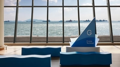 The terminal's modern architecture and sleek interiors make it a notable landmark in Mumbai's maritime landscape. Don't miss the wave-shaped seating. The terminal's modern architecture and sleek interiors make it a notable landmark in Mumbai's maritime landscape. Don't miss the wave-shaped seating.