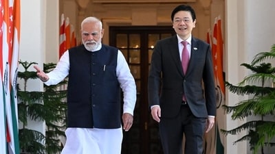 Prime Minister Narendra Modi and Singapore Prime Minister Lawrence Wong prior to their meeting at the Hyderabad House, in New Delhi (PMO) Prime Minister Narendra Modi and Singapore Prime Minister Lawrence Wong prior to their meeting at the Hyderabad House, in New Delhi (PMO)