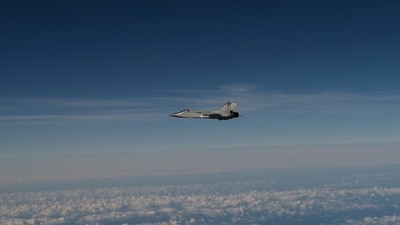 A still photo published by Swedish armed forces that it says shows a Russian mig-31 fighter jet that took part in the violation of Estonian airspace. (via REUTERS)
