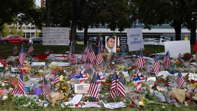 Flags, flowers and messages are seen at a memorial for right-wing political activist Charlie Kirk at Utah Valley University in Orem, Utah, on September 19, 2025. (AFP) Flags, flowers and messages are seen at a memorial for right-wing political activist Charlie Kirk at Utah Valley University in Orem, Utah, on September 19, 2025. (AFP)