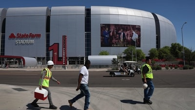 The man said he was providing private security at the stadium, where Charlie Kirk's memorial will take place on Sunday. (Getty Images via AFP) The man said he was providing private security at the stadium, where Charlie Kirk's memorial will take place on Sunday. (Getty Images via AFP)
