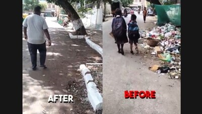 The authority had posted a video on social media showing the removal of a black spot in Malleswaram. (X/@GBA_office) The authority had posted a video on social media showing the removal of a black spot in Malleswaram. (X/@GBA_office)