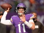 Minnesota Vikings quarterback Carson Wentz throws before an NFL football game against the Cincinnati Bengals Minnesota Vikings quarterback Carson Wentz throws before an NFL football game against the Cincinnati Bengals