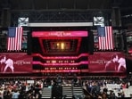 The stage is seen before the start of a memorial for conservative activist Charlie Kirk, Sunday The stage is seen before the start of a memorial for conservative activist Charlie Kirk, Sunday