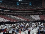 Supporters attend a memorial service for Charlie Kirk, Sunday, Sept. 21, 2025, at State Farm Stadium in Glendale, Ariz. Supporters attend a memorial service for Charlie Kirk, Sunday, Sept. 21, 2025, at State Farm Stadium in Glendale, Ariz.