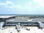 Noida International Airport under construction on Sunday. (PTI)