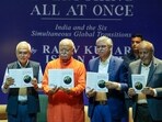 Rashtriya Swayamsevak Sangh (RSS) chief Mohan Bhagwat and others launch the book 'Everything All At Once: India and the Six Simultaneous Global Transitions' written by Rajiv Kumar and Ishan Joshi at a ceremony in New Delhi on Sunday, September 21, 2025 Rashtriya Swayamsevak Sangh (RSS) chief Mohan Bhagwat and others launch the book 'Everything All At Once: India and the Six Simultaneous Global Transitions' written by Rajiv Kumar and Ishan Joshi at a ceremony in New Delhi on Sunday, September 21, 2025