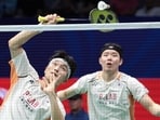 South Korea’s Kim Won-ho (L) and Seo Seung-jae during their men’s doubles final against India’s Satwiksairaj Rankireddy and Chirag Shetty at the China Masters. (AFP) South Korea’s Kim Won-ho (L) and Seo Seung-jae during their men’s doubles final against India’s Satwiksairaj Rankireddy and Chirag Shetty at the China Masters. (AFP)