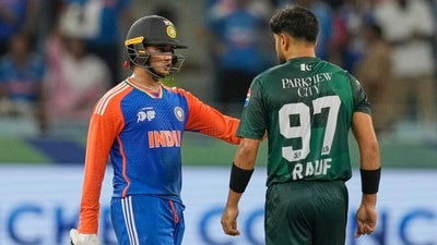 The war of words between Abhishek Sharma and Haris Rauf the story of the match as India ultimately continued their stretch of dominance over Pakistan with a comfortable 6-wicket win to get their Super 4s off to a great start. (AP) The war of words between Abhishek Sharma and Haris Rauf the story of the match as India ultimately continued their stretch of dominance over Pakistan with a comfortable 6-wicket win to get their Super 4s off to a great start. (AP)