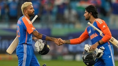 Hardik Pandya and Tilak Varma saw through the chase, with the southpaw scoring a crisp 30*(19). It was a 6-wicket victory with seven deliveries to spare. (AP) Hardik Pandya and Tilak Varma saw through the chase, with the southpaw scoring a crisp 30*(19). It was a 6-wicket victory with seven deliveries to spare. (AP)