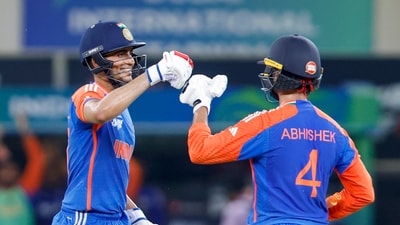 Shubman Gill and Abhishek Sharma were at the top of their games opening the batting, putting on a 105-run partnership in just 59 deliveries. Took the match right out of Pakistan's hands. (Creimas/Asian Cricket Council) Shubman Gill and Abhishek Sharma were at the top of their games opening the batting, putting on a 105-run partnership in just 59 deliveries. Took the match right out of Pakistan's hands. (Creimas/Asian Cricket Council)