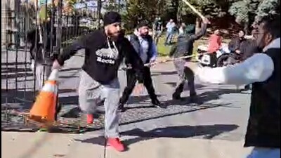 Pro-Khalistan radicals violently attacked the Hindu Sabha Mandir in Brampton in November last year. ((Credit: Video Screengrab)) Pro-Khalistan radicals violently attacked the Hindu Sabha Mandir in Brampton in November last year. ((Credit: Video Screengrab))