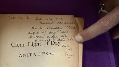 The title page has a handwritten inscription referring to the house; it was named Sneh Sadan, after Vinita’s mother. (HT Photo)