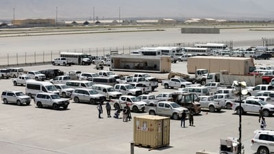 Parked vehicles are seen in Bagram US air base, after American troops vacated it, in Parwan province, Afghanistan. (REUTERS File)