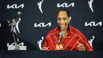 A'ja Wilson in tears as she receives WNBA MVP trophy from boyfriend Bam Adebayo (AP) A'ja Wilson in tears as she receives WNBA MVP trophy from boyfriend Bam Adebayo (AP)
