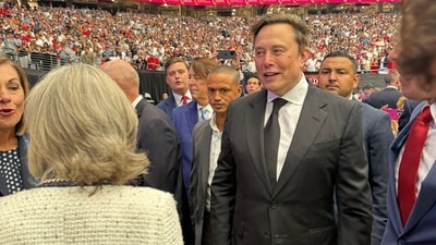 Elon Musk was seen at Charlie Kirk's funeral. (X/@america) Elon Musk was seen at Charlie Kirk's funeral. (X/@america)