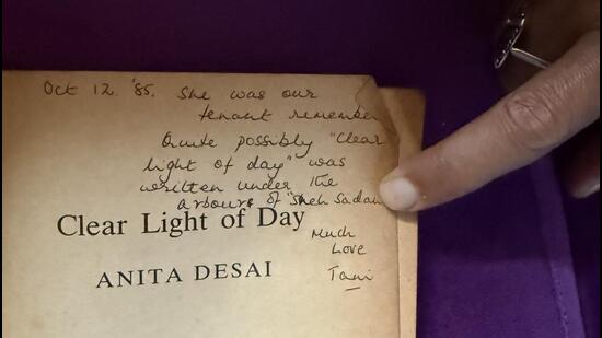 The title page has a handwritten inscription referring to the house; it was named Sneh Sadan, after Vinita’s mother. (HT Photo)
