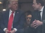 President Donald Trump and Elon musk talk during a memorial for Charlie Kirk, Sunday, Sept. 21, 2025, at State Farm Stadium in Glendale, Ariz. (AP/PTI) (AP09_22_2025_000017A)