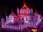 An illuminated Mata Mansa Devi temple on the eve of Navratri festival on Sunday. (Sant Arora/HT) An illuminated Mata Mansa Devi temple on the eve of Navratri festival on Sunday. (Sant Arora/HT)