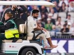 Rishabh Pant being taken off the field after fracturing his foot during play vs England in Manchester. Rishabh Pant being taken off the field after fracturing his foot during play vs England in Manchester.