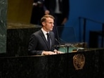 Emmanuel Macron, France's president, during a United Nations conference on a Palestinian two-state solution in New York, US Emmanuel Macron, France's president, during a United Nations conference on a Palestinian two-state solution in New York, US