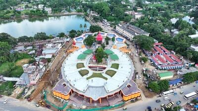 An aerial view of the Mata Tripura Sundari Temple Complex in Gomati on Monday. (ANI) An aerial view of the Mata Tripura Sundari Temple Complex in Gomati on Monday. (ANI)