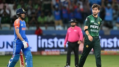 Shaheen Afridi reacts after being hit for runs by Shubman Gill during Pakistan's loss to India in the Asia Cup. (AFP) Shaheen Afridi reacts after being hit for runs by Shubman Gill during Pakistan's loss to India in the Asia Cup. (AFP)