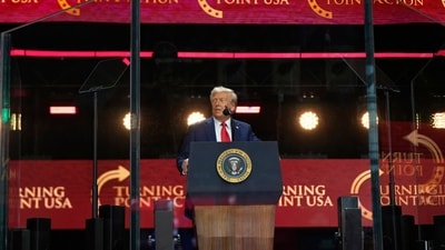 Trump also addressed Charlie’s widow, Erica, comforting millions and millions of people amid the grief. (AP) Trump also addressed Charlie’s widow, Erica, comforting millions and millions of people amid the grief. (AP)