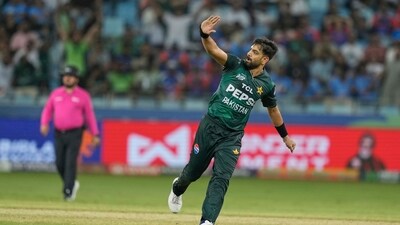 Pakistan's Haris Rauf celebrates the wicket of India's Sanju Samson during the Asia Cup cricket match between India and Pakistan at Dubai International Cricket Stadium (AP) Pakistan's Haris Rauf celebrates the wicket of India's Sanju Samson during the Asia Cup cricket match between India and Pakistan at Dubai International Cricket Stadium (AP)