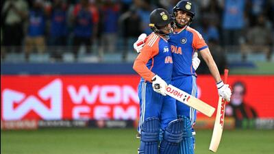 India's Abhishek Sharma (L) celebrates with Shubman Gill after reaching his half-century against Pakistan in the T20 Asia Cup Super Four match in Dubai on Sunday. (AFP) India's Abhishek Sharma (L) celebrates with Shubman Gill after reaching his half-century against Pakistan in the T20 Asia Cup Super Four match in Dubai on Sunday. (AFP)