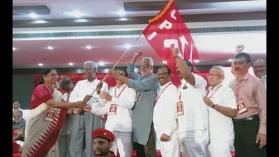 Left leaders during the CPI’s 25th National Congress on Monday. (HT) Left leaders during the CPI’s 25th National Congress on Monday. (HT)
