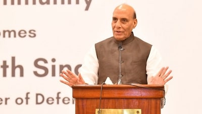 Union Defence Minister Rajnath Singh addresses members of the Indian community, in Rabat, Morocco. (X-@DefenceMinIndia) Union Defence Minister Rajnath Singh addresses members of the Indian community, in Rabat, Morocco. (X-@DefenceMinIndia)