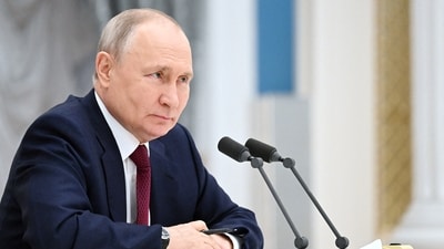Russian president Vladimir Putin attends a meeting. (Reuters.)