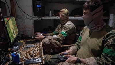 Ukrainian servicemen navigate land and aerial drones near Kostiantynivka, Ukraine. (AP) Ukrainian servicemen navigate land and aerial drones near Kostiantynivka, Ukraine. (AP)