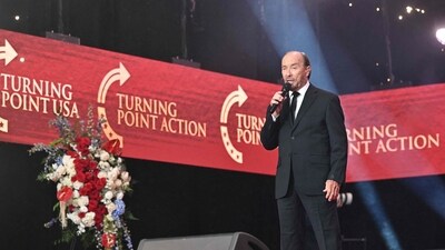 Singer Lee Greenwood performs at the public memorial service for right-wing activist Charlie Kirk at State Farm Stadium in Glendale, Arizona. (AFP) Singer Lee Greenwood performs at the public memorial service for right-wing activist Charlie Kirk at State Farm Stadium in Glendale, Arizona. (AFP)