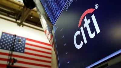 The logo for Citibank is seen on the trading floor at the NYSE in New York. The number of GCCs in India is poised to jump to as many as 2,500 by 2030, up from 1,700 currently. (REUTERS)