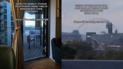 A viral clip from London showed the iPhone 17 Pro zooming 18km to capture Wembley Stadium arch. (Instagram/l0.chi) A viral clip from London showed the iPhone 17 Pro zooming 18km to capture Wembley Stadium arch. (Instagram/l0.chi)
