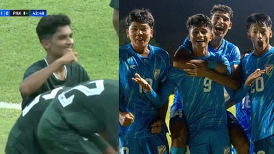 Pakistan U-17 striker Muhammad Abdullah pull sout a tea celebration, but it was India's colts who had the best of it as they won 3-2.