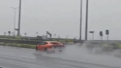 The Lamborghini crash took place at around 9.30 am on Sunday, when the road was slick from an early downpour. (X) The Lamborghini crash took place at around 9.30 am on Sunday, when the road was slick from an early downpour. (X)