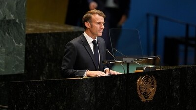 Emmanuel Macron, France's president, during a United Nations conference on a Palestinian two-state solution in New York, US (Bloomberg) Emmanuel Macron, France's president, during a United Nations conference on a Palestinian two-state solution in New York, US (Bloomberg)