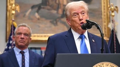 US President Donald Trump (R), alongside Secretary of Health and Human Services Robert F. Kennedy Jr. (L), speaks about autism in the Roosevelt Room of the White House in Washington, DC (AFP) US President Donald Trump (R), alongside Secretary of Health and Human Services Robert F. Kennedy Jr. (L), speaks about autism in the Roosevelt Room of the White House in Washington, DC (AFP)